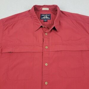 Eddie Bauer McNary Short Sleeve Button Up Shirt Mens XL Red Ripstop Hiking Top